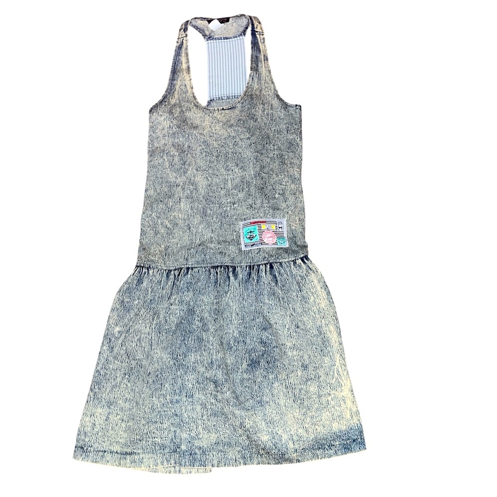 Vintage 90’s acid wash overall mini dress size 3 retro champagne xs juniors
